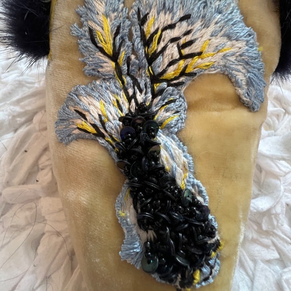 Alberta Ferretti *Velvet Embroidered Koi Fish Fur *Mules Slides Italian 36/US 6 - Picture 4 of 10